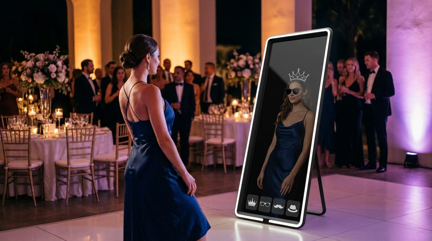 Guests interacting with AI digital props on the Magic Mirror