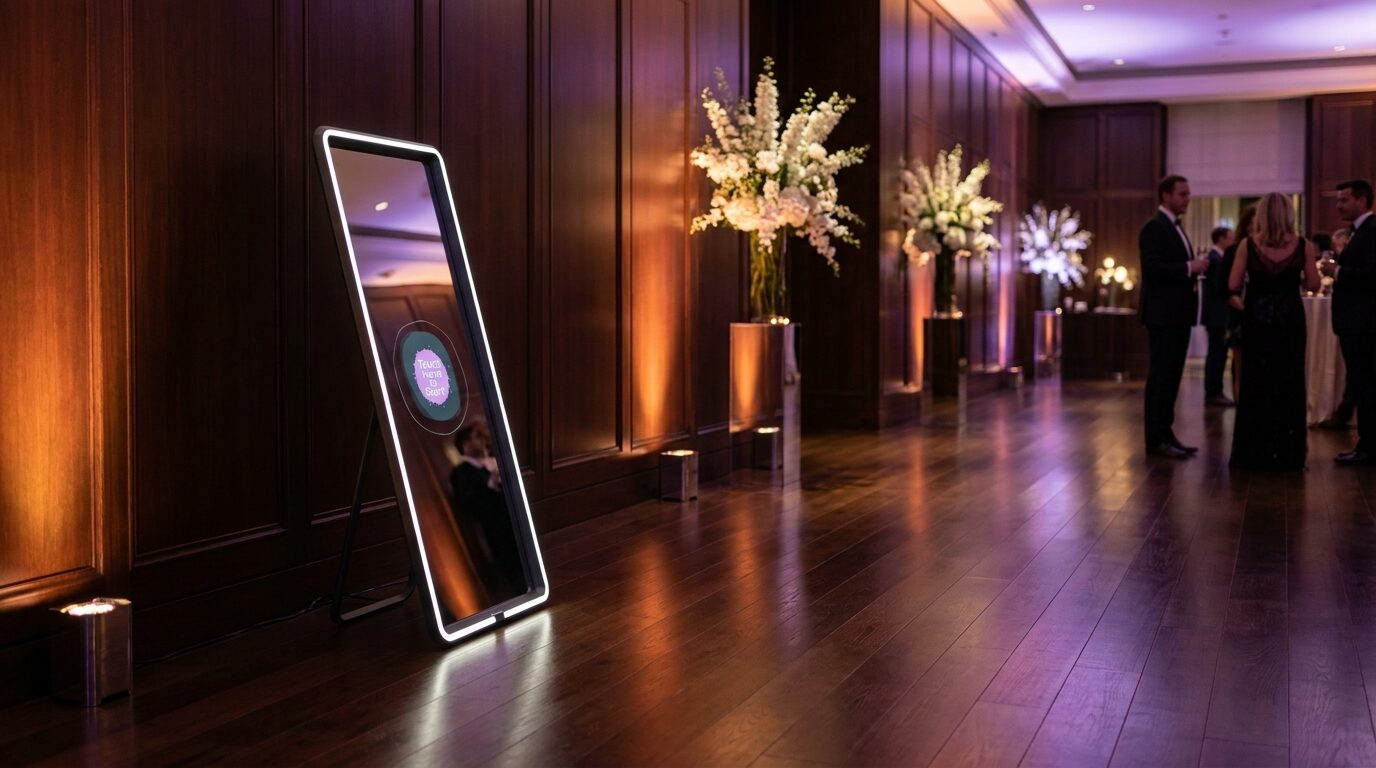 Clean, prop-free venue — the Magic Mirror reads as décor, not clutter